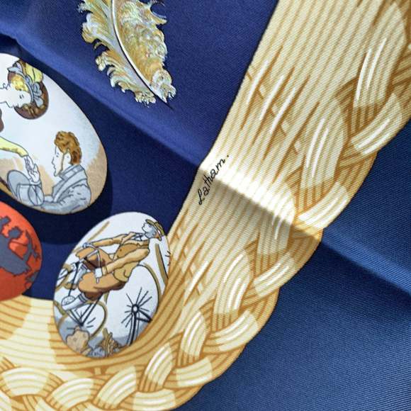 HERMES Paris Blue Silk Scarf Couvee D' 1994 Caty Latham - Picture 5 of 7